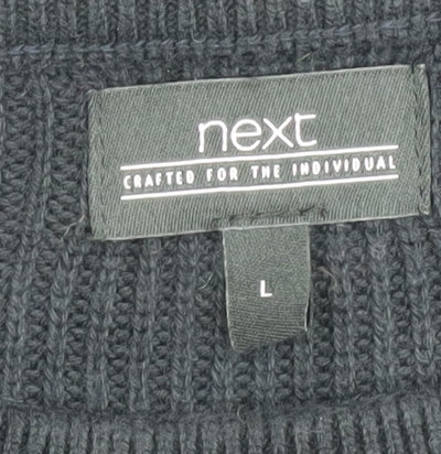 Next Men's Black Striped Cotton Pullover Jumper L