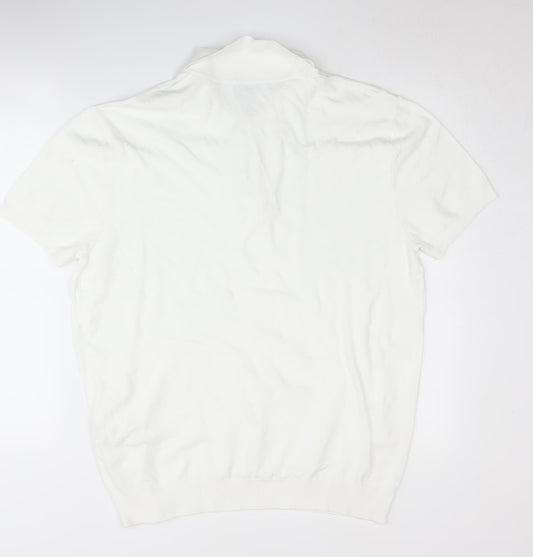 Zara Men's XL Ivory Knit Polo Jumper, Button, Collared