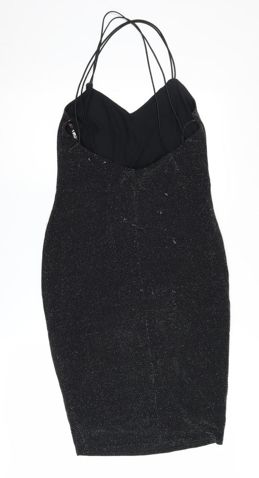 Lipsy Women's Black Bodycon Dress UK 12 Party Sparkle