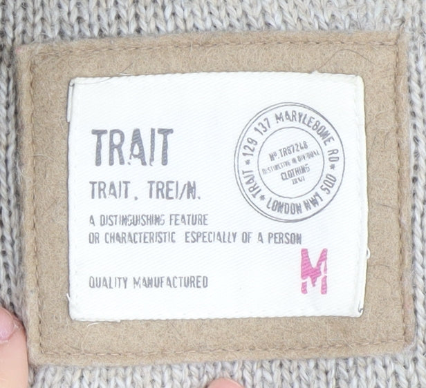 Trait Men's Beige Cable-Knit Henley Jumper Size M