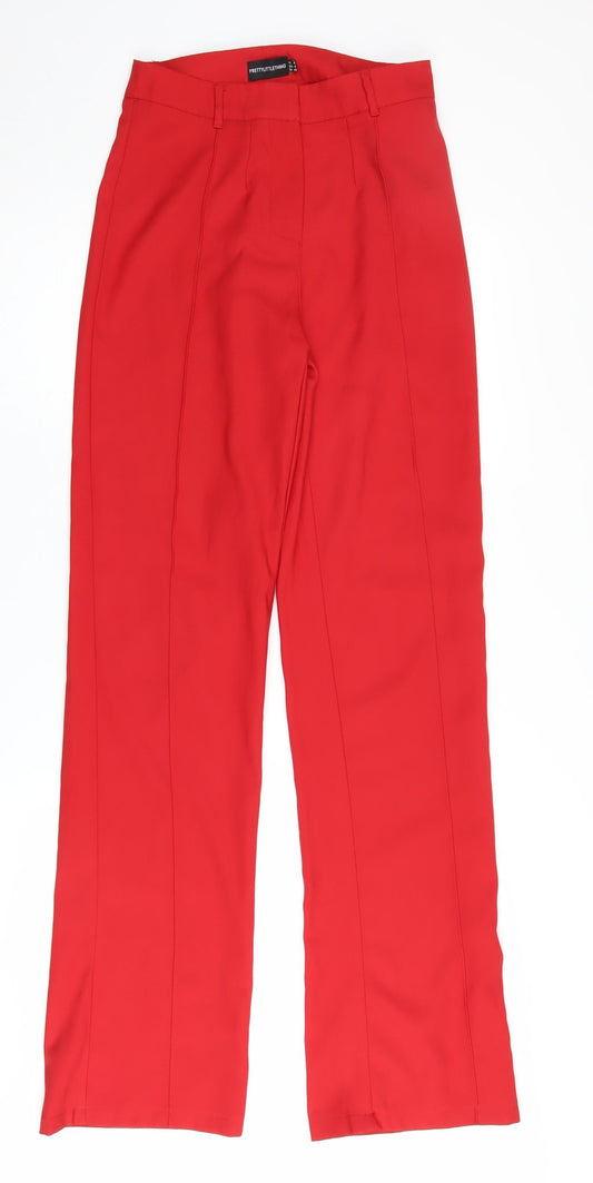 Womens UK Size 8 PRETTYLITTLETHING Regular Fit Casual Red Trousers