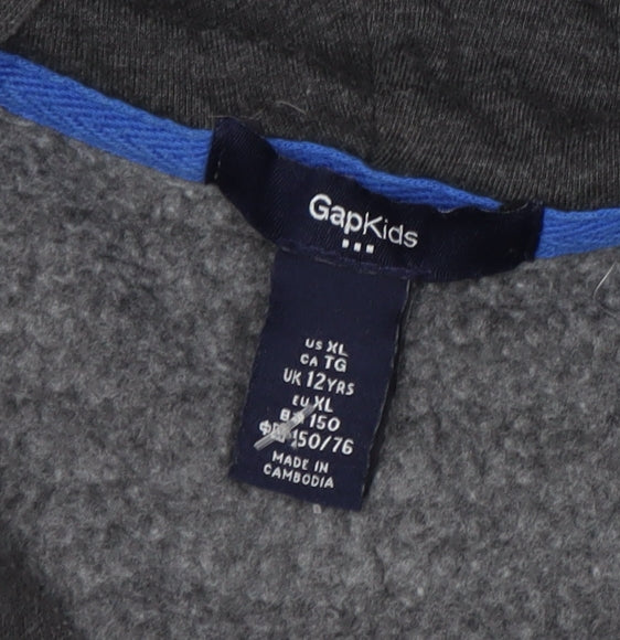 Gap Boys Grey Full Zip Hoodie with Logo - Size 12 Years