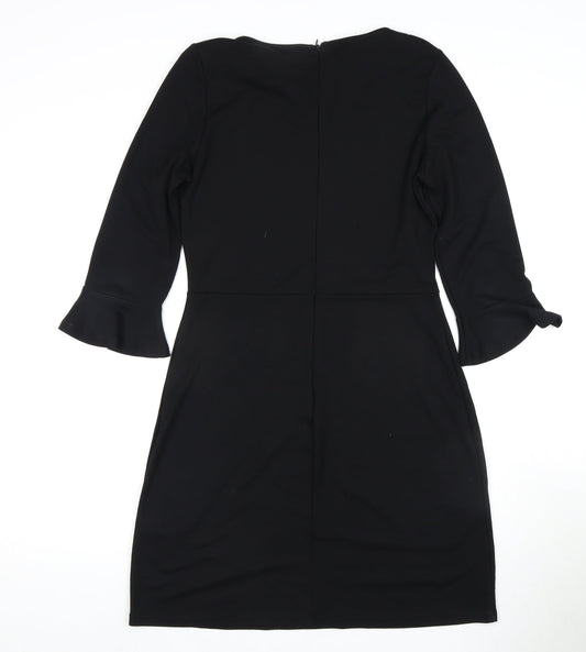 Oasis Women's Black Dress M, 3/4 Sleeve, Round Neck