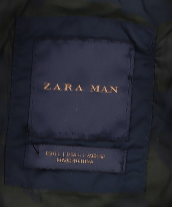 Zara Quilted Men's Blue Jacket, L, Mid-Length, Casual