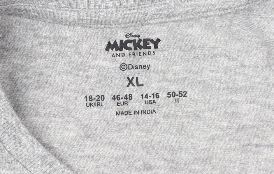 Close-up detail of Disney unisex grey xl mickey sports club t-shirt
