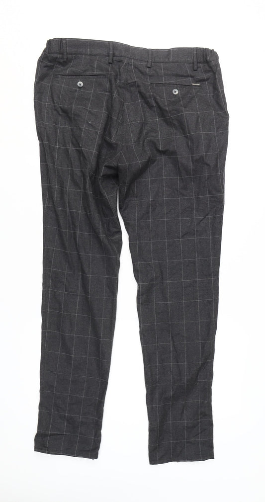 Massimo Dutti Men's Grey Check Jogger Trousers Size 34