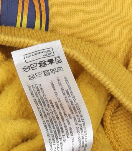 Brand and care label for Jurassic World boys’ yellow pullover hoodie 3-4 years
