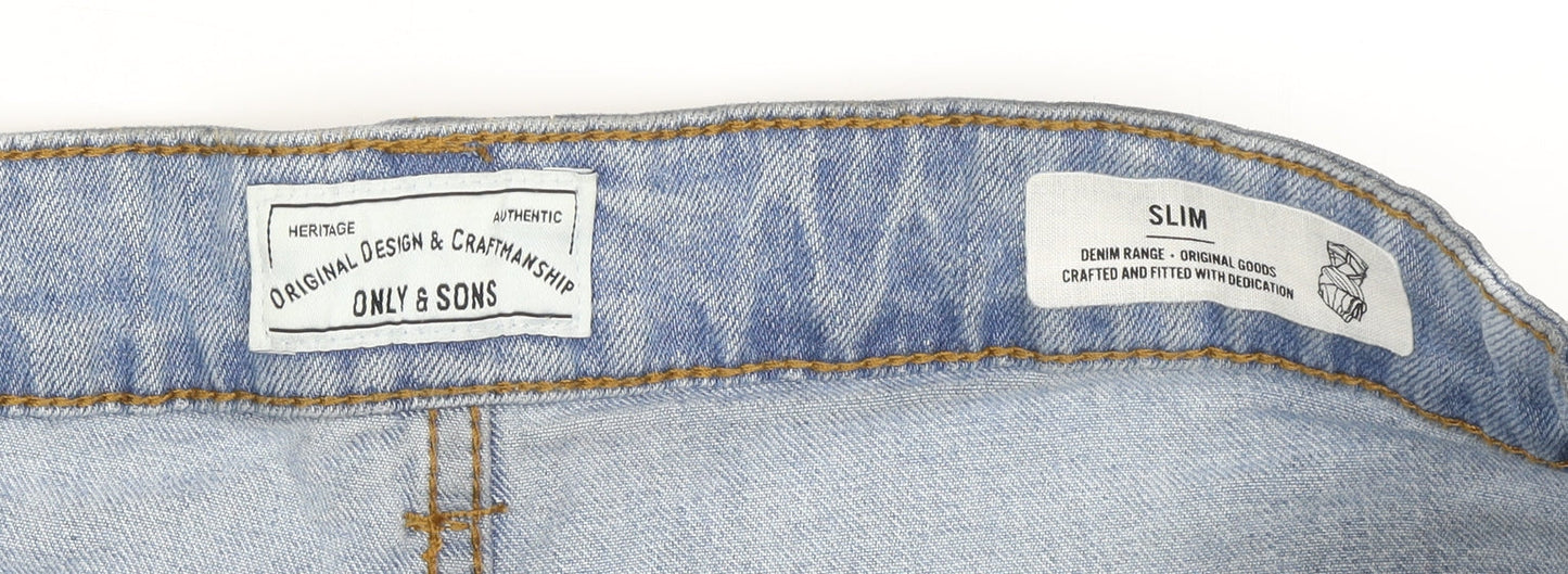 Only & Sons Men's Blue Slim Fit Bermuda Denim Shorts