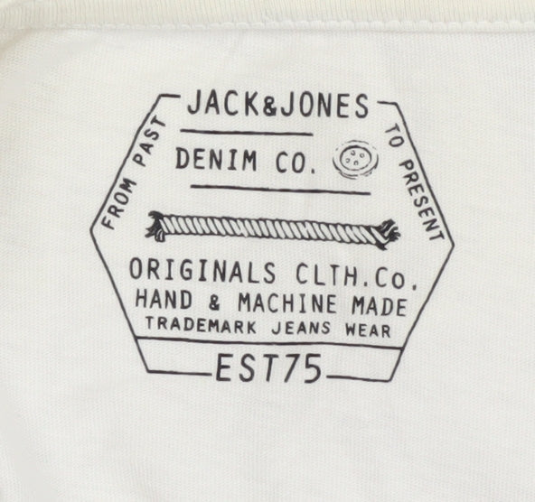 Jack & Jones Men's Long Sleeve Crew Neck T-Shirt - M, White & Red