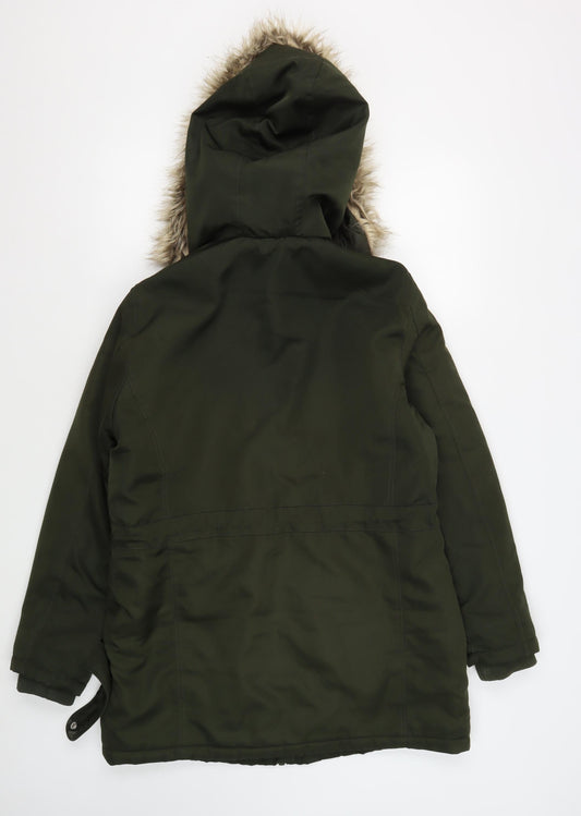 New Look Women’s Green Fur Trim Parka Jacket Size 10