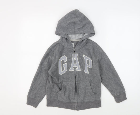 Gap Boys Grey Full Zip Hoodie with Logo, Size 6-7 Years