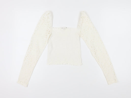 Womens UK Size 2XS Stradivarius White Cropped Blouse