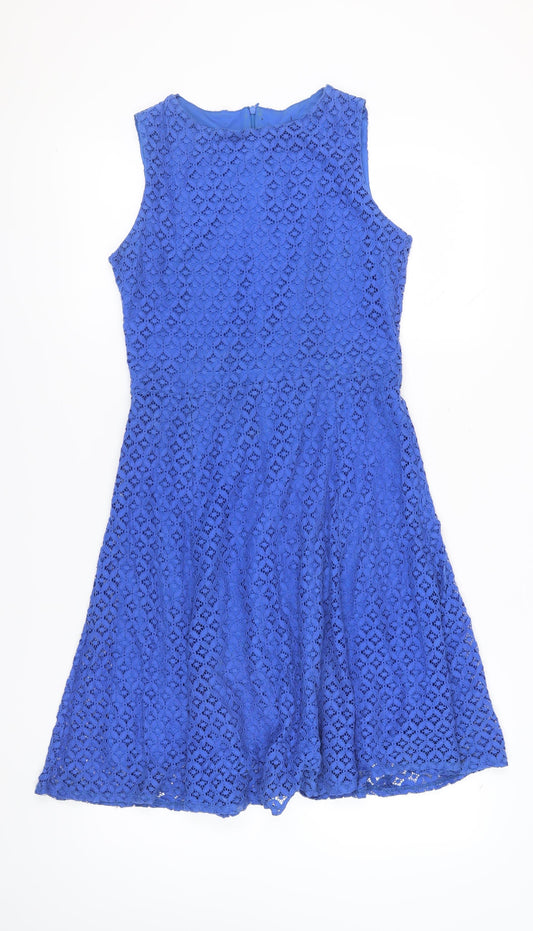 Additional front view of Wallis Blue Lace Fit & Flare Dress Women, size 10