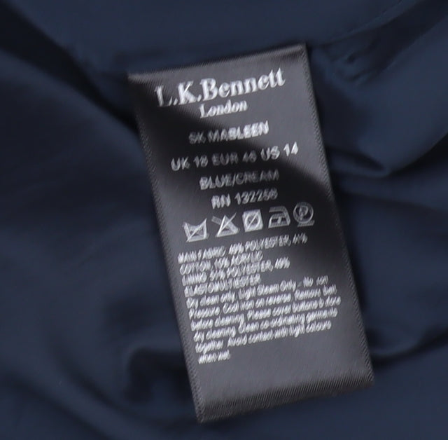 Brand and care label for L.K. Bennett Women's Blue Striped Pencil Skirt, size 16
