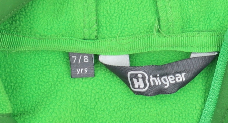 Brand and care label for Hi Gear boys’ green softshell jacket 7-8 years