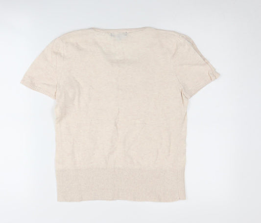 David Emanuel Women's Beige Short Sleeve Pullover Jumper - Size 12