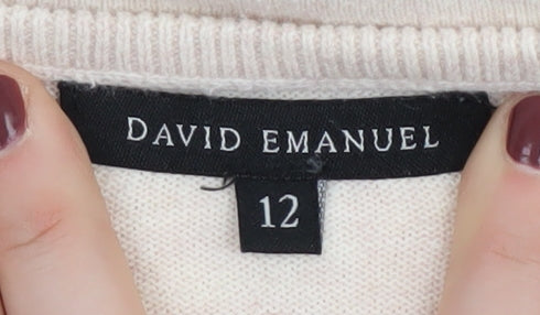 David Emanuel Women's Beige Short Sleeve Pullover Jumper - Size 12