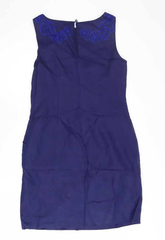Coast Women's Blue Embroidered Sheath Dress Size 10