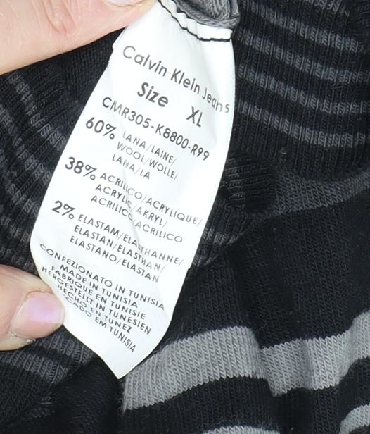 Calvin Klein Jeans Men's Black XL V-Neck Striped Jumper