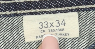 H&M Men's Blue Straight Jeans, Size 33, Dark Denim