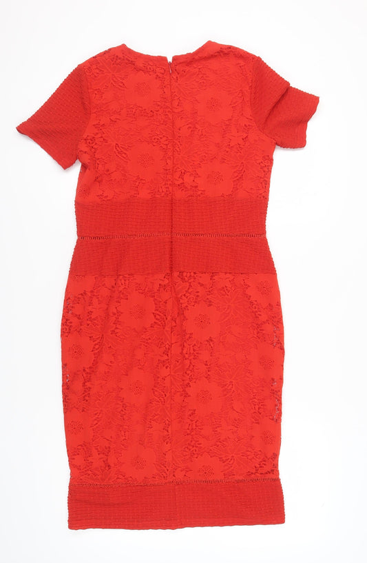 Miss Selfridge Red Bodycon Dress, UK 12, Party Floral Lace