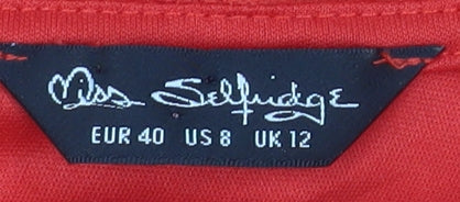 Brand and care label for Miss Selfridge Red Bodycon Dress, UK 12, Party Floral Lace