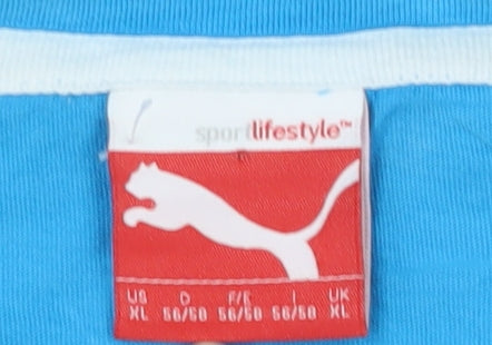 Close-up detail of Puma unisex blue xl basic t-shirt, breathable, sports
