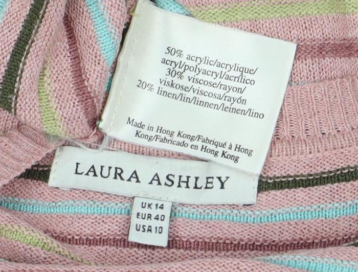 Laura Ashley Women's Pink Striped V-Neck Jumper, Size 12