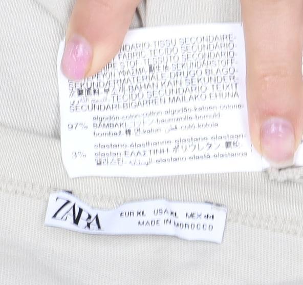 Zara Men's Beige XL Crew Neck T-Shirt, Relaxed Fit