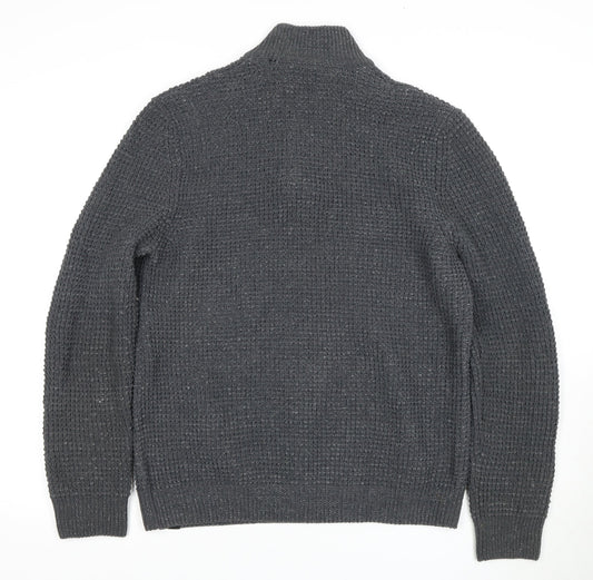 Next Men's Grey Full Zip Jumper, Size L, High Neck, Casual
