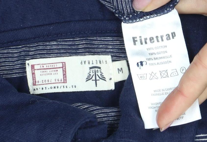 Firetrap Men's Blue Striped Polo Shirt M