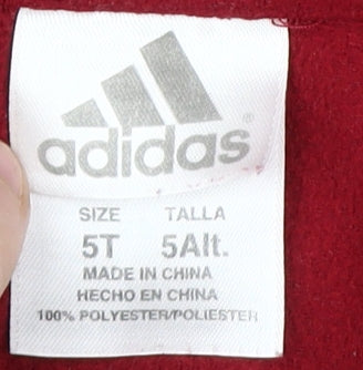 Close-up detail of Adidas boys’ red full zip hoodie -, size 5, years