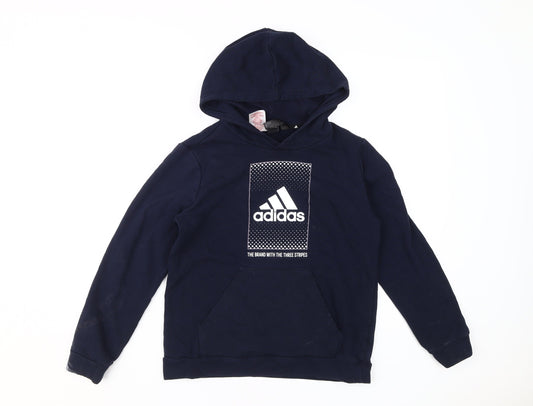 Additional front view of Adidas boys’ blue pullover hoodie 11-12 years with logo