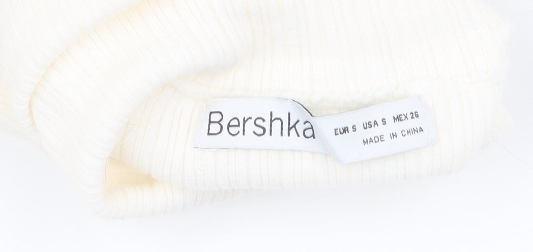 Womens UK Size S Bershka Ivory Cropped T-Shirt