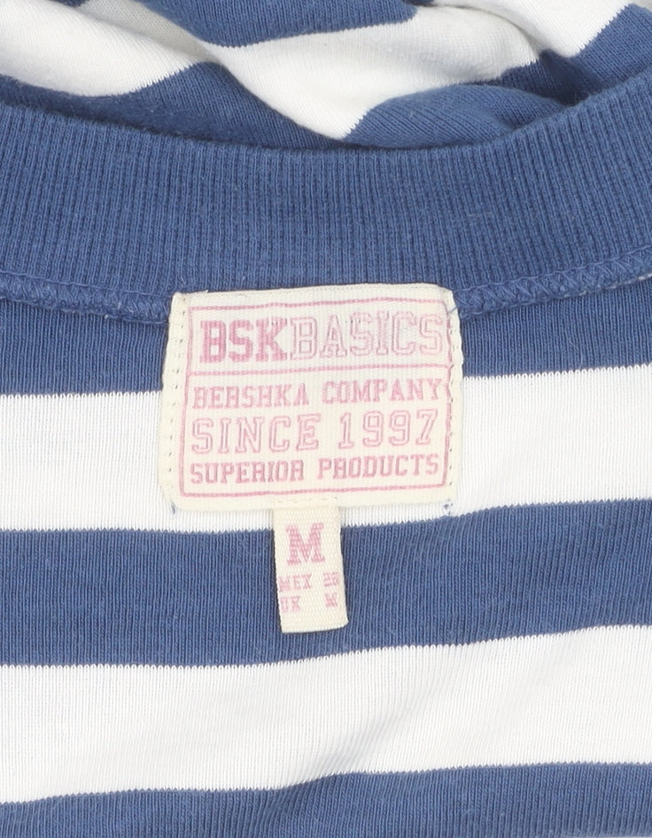 Bershka Women's Blue Striped T-Shirt - Size M