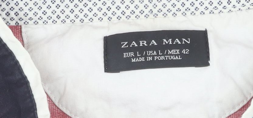 Zara Men Pink Polo Shirt, Size L, Short Sleeve Casual