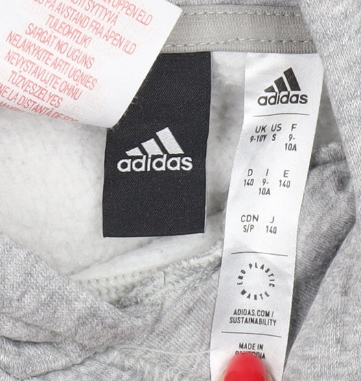 Adidas Boys Grey Pullover Hoodie 9-10 Years - Lightweight & Hooded