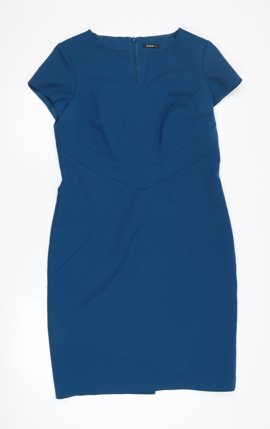 Additional front view of Roman Blue Sheath Dress, size 14, Women, V-Neck