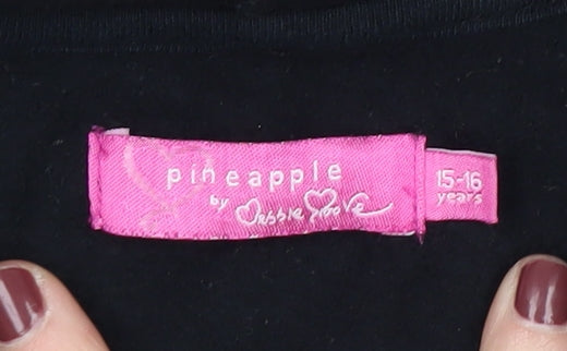 Pineapple Girls Black Hoodie, 15-16 Years, Full Zip