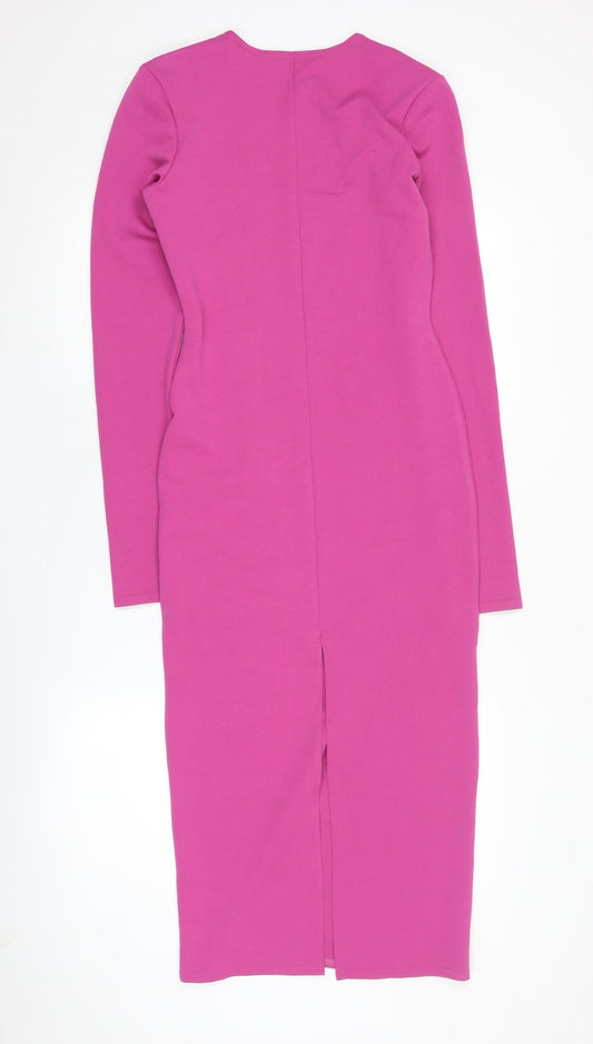 Boohoo Women's Pink Bodycon Midi Dress, Size 10