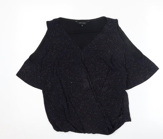 Womens UK Size 10 New Look Black Wrap Blouse
