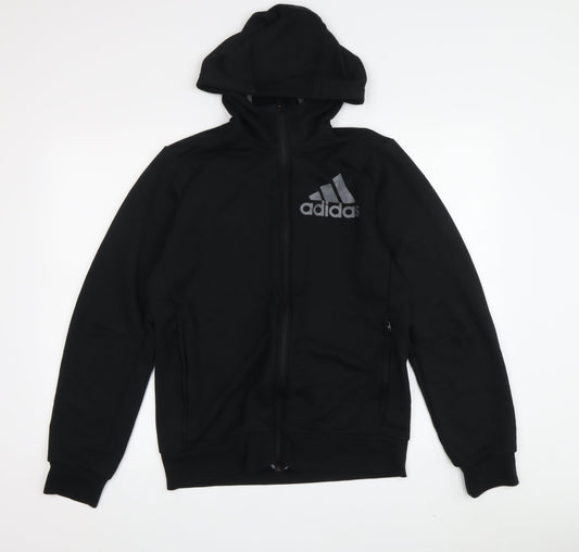 Additional front view of Adidas unisex black full zip hoodie, size S, regular fit