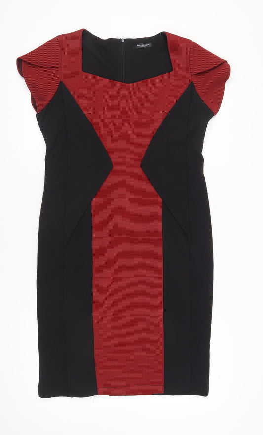 Additional front view of Collection London Women’s Red Black Sheath Dress Sz 14