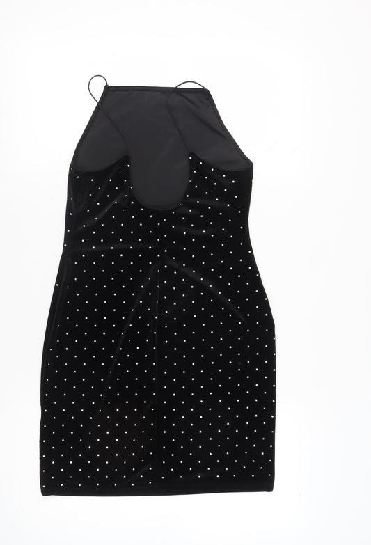 H&M Women's Black Polka Dot Bodycon Midi Dress, Size 12
