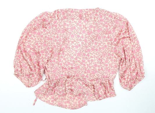 MNG Women's Pink Floral Wrap Blouse, Size 12