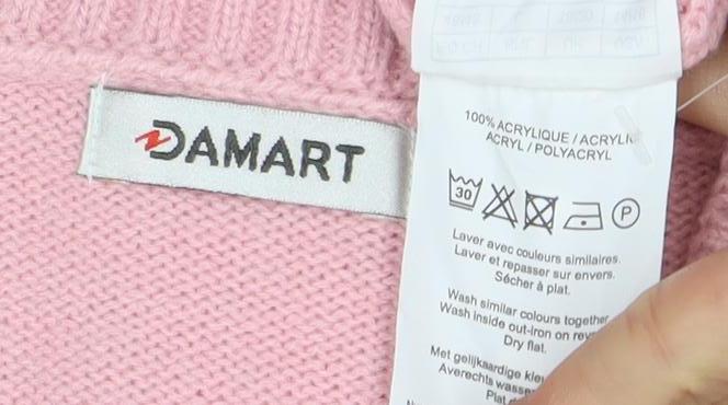 DAMART Women's Pink V-Neck Henley Jumper L