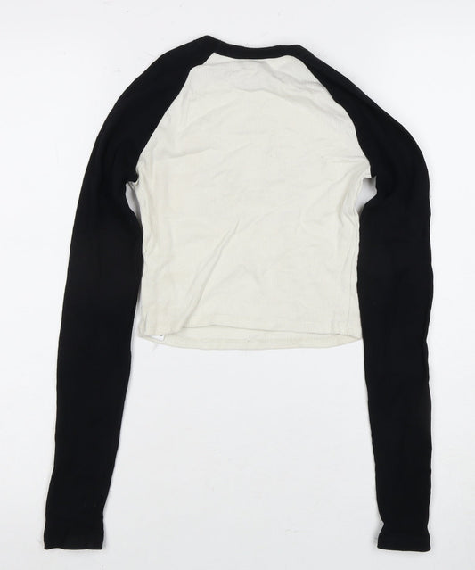 Bershka Women's Black & White Ringer T-Shirt, Size 8