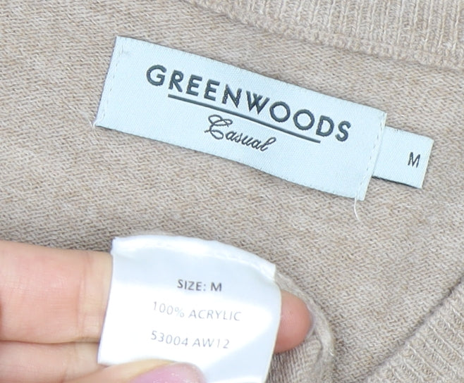 Greenwoods Beige V-Neck Acrylic Men's Jumper M