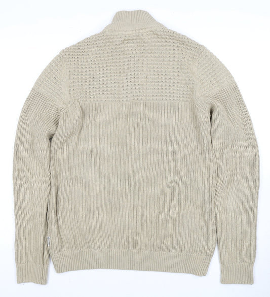 Blend Men's Beige Waffle-Knit Pullover M