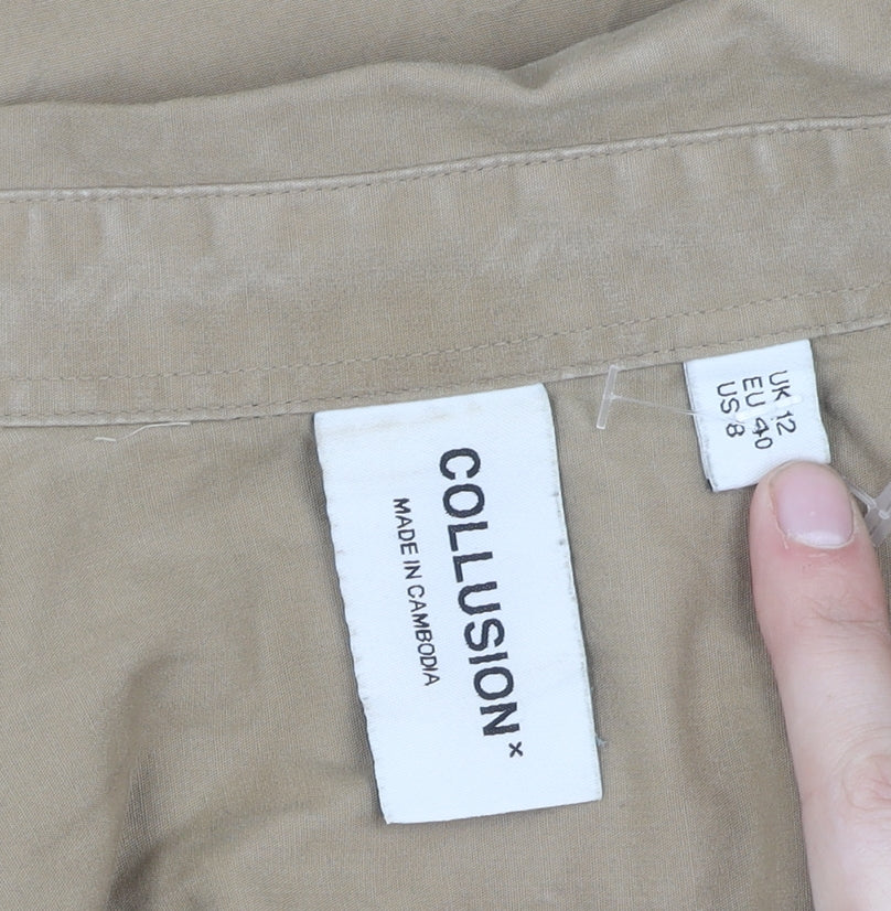 Womens UK Size 12 COLLUSION Beige Basic Button-Up
